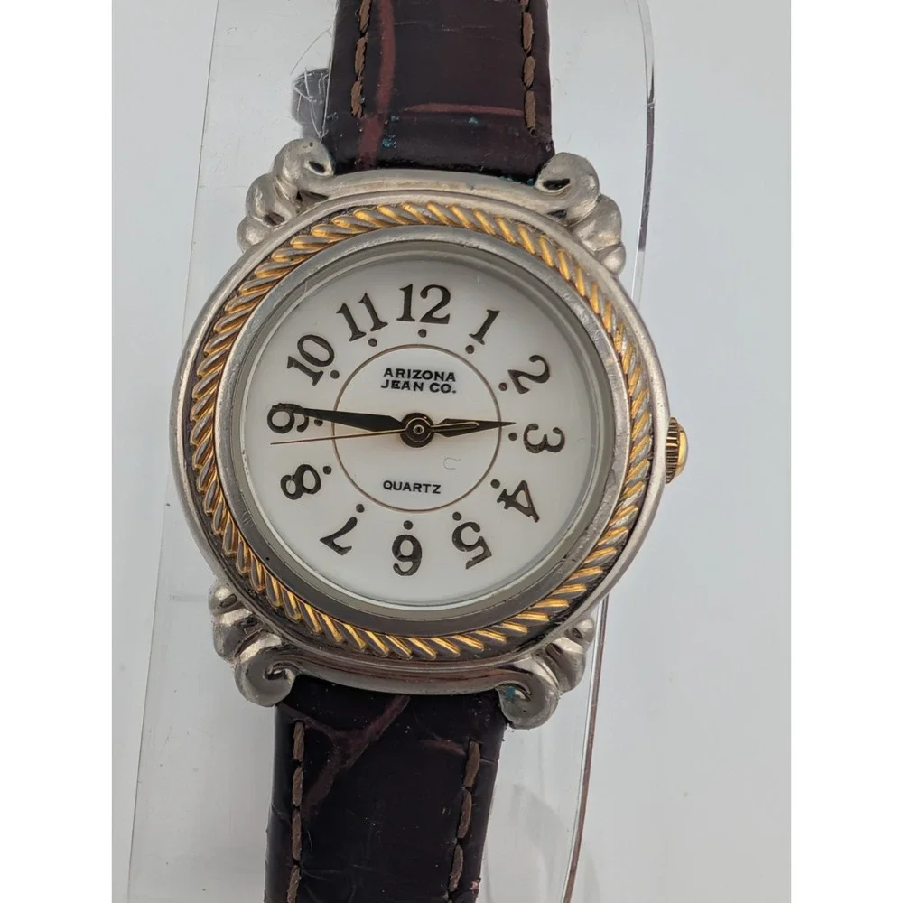Vintage Arizona Jean Co Watch Women 26mm Case MOP Brown Leather Band New Battery